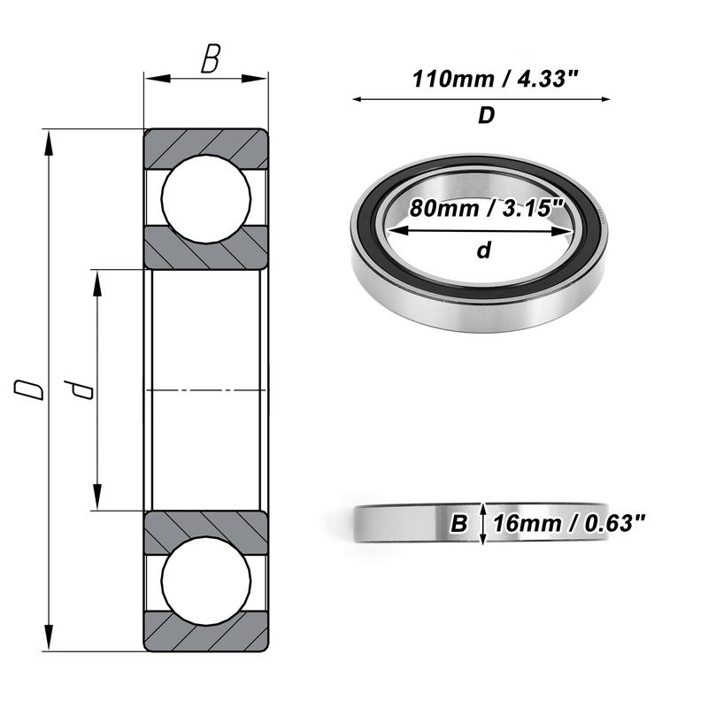 Motoforti 6916VV Deep Groove Ball Bearings P6 80x110x16mm Lubricated Bearings Double Rubber Seal Scooter Skateboard Wheel