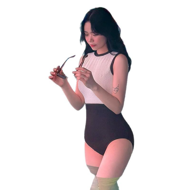 Color matching High waist Skinny sleeveless conservative Muse Xiaoxiangfeng hot spring vacation European and American one-piece swimsuit