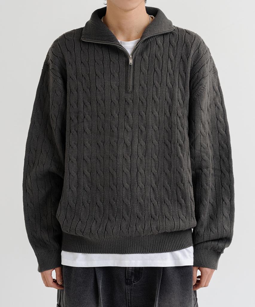 LEMAIN SECOND Oversized Voluminous Washable Half-Zip Cable Knit_6 Colors