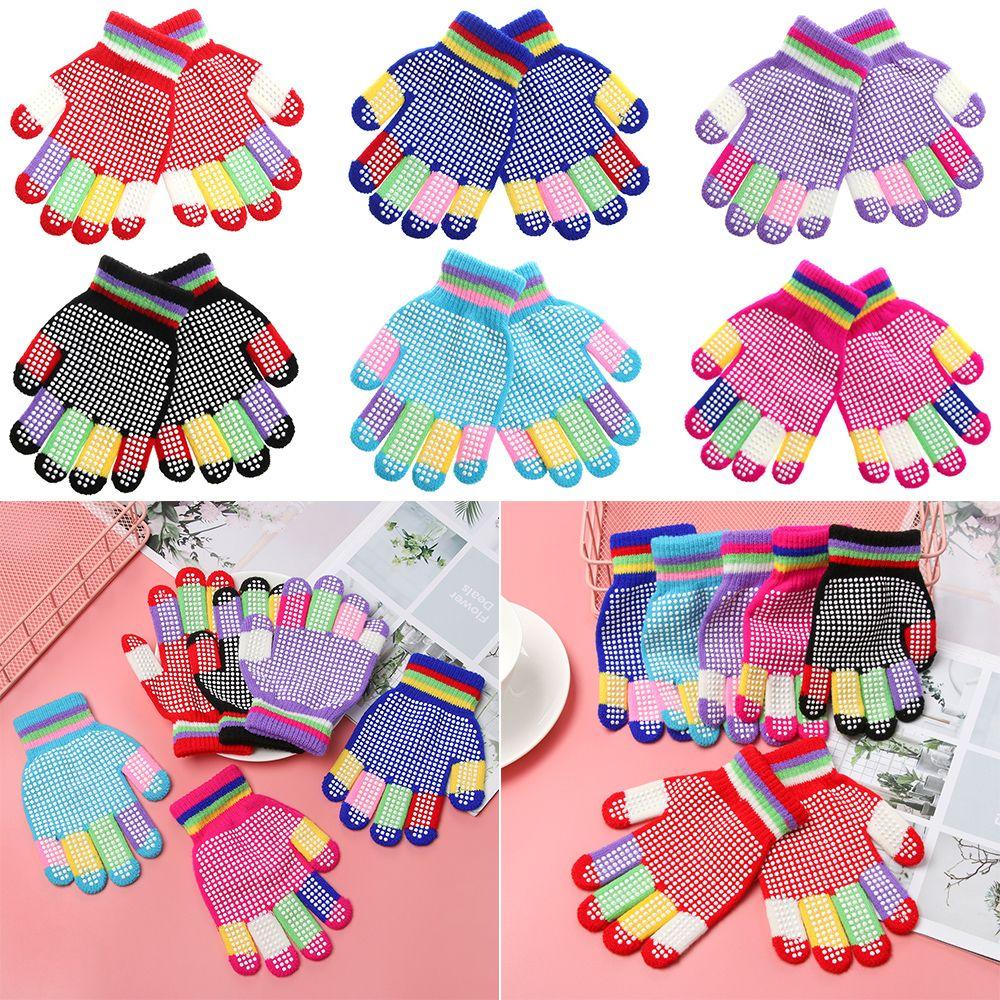 Зимние детские эластичные теплые нескользящие перчатки для мальчика и девочки, детские вязаные с противоскользящей резиной