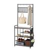 Hall Tree, 1800 mm Coat Rack with Shoe Storage, Freestanding 4-Tier Shoe Rack Organizer with Hooks, Side Pocket and Wire Shelf, Steel Frame Entrance