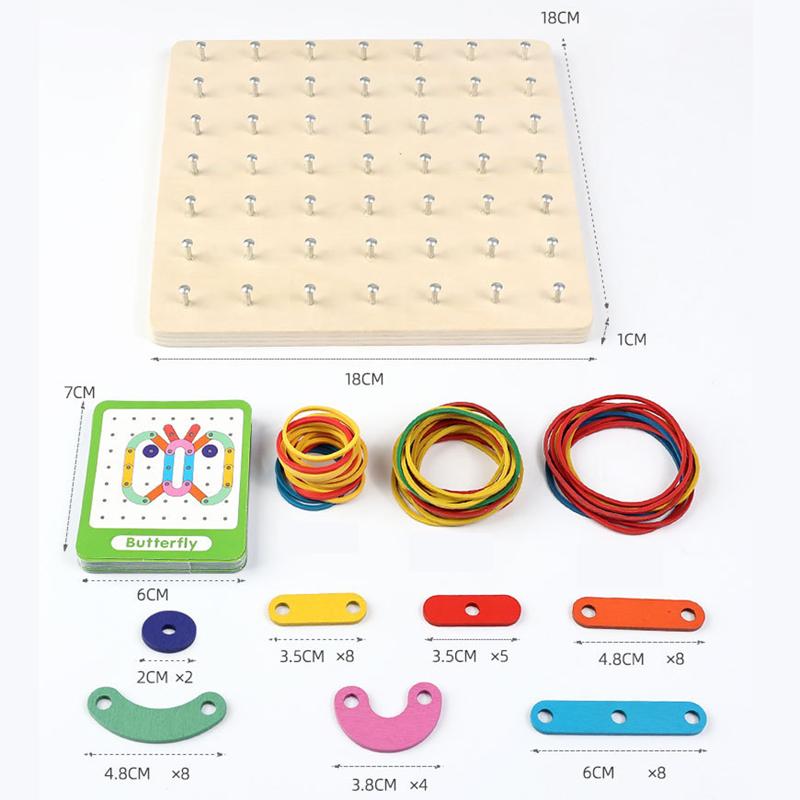 Montessori Kids DIY Puzzle Creative Toy Geometry Graphics Rubber Nail Boards with Cards Math Educational Toys for Children