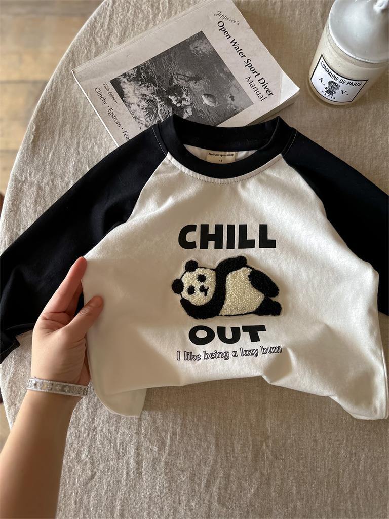 Boys Long Sleeve Cotton T Shirt with Cartoon Embroidery for Spring Autumn