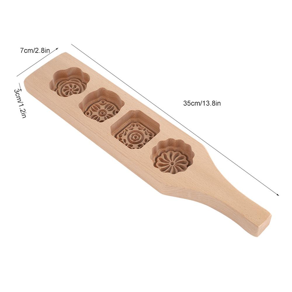 Wooden Moon Cake Mold 4 Flower Pattern Wood Pastry Mold Cake Baking Tools Mung Bean Cake Ice Skin