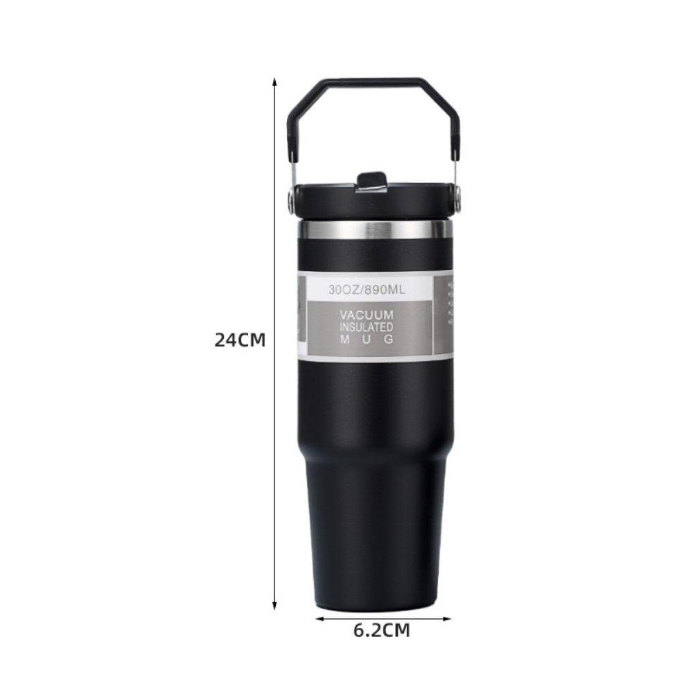 Stainless Steel Thermos Cup with Straw and Handle Portable Car Cup Double Wall Travel Sports Water Bottle Coffee Vacuum Flask
