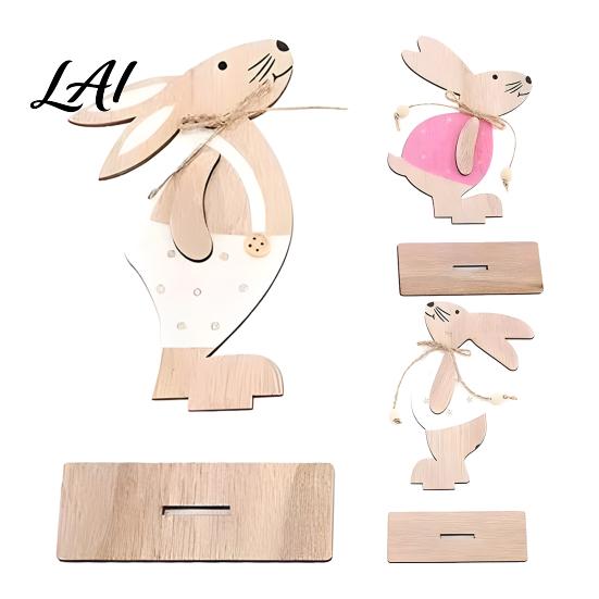 Easter Party Table Accents Wooden Bunny Sign Rustic Rabbit Tiered Tray Centerpiece Farmhouse Vintage Gift for Kids Decoration with Jute Rope