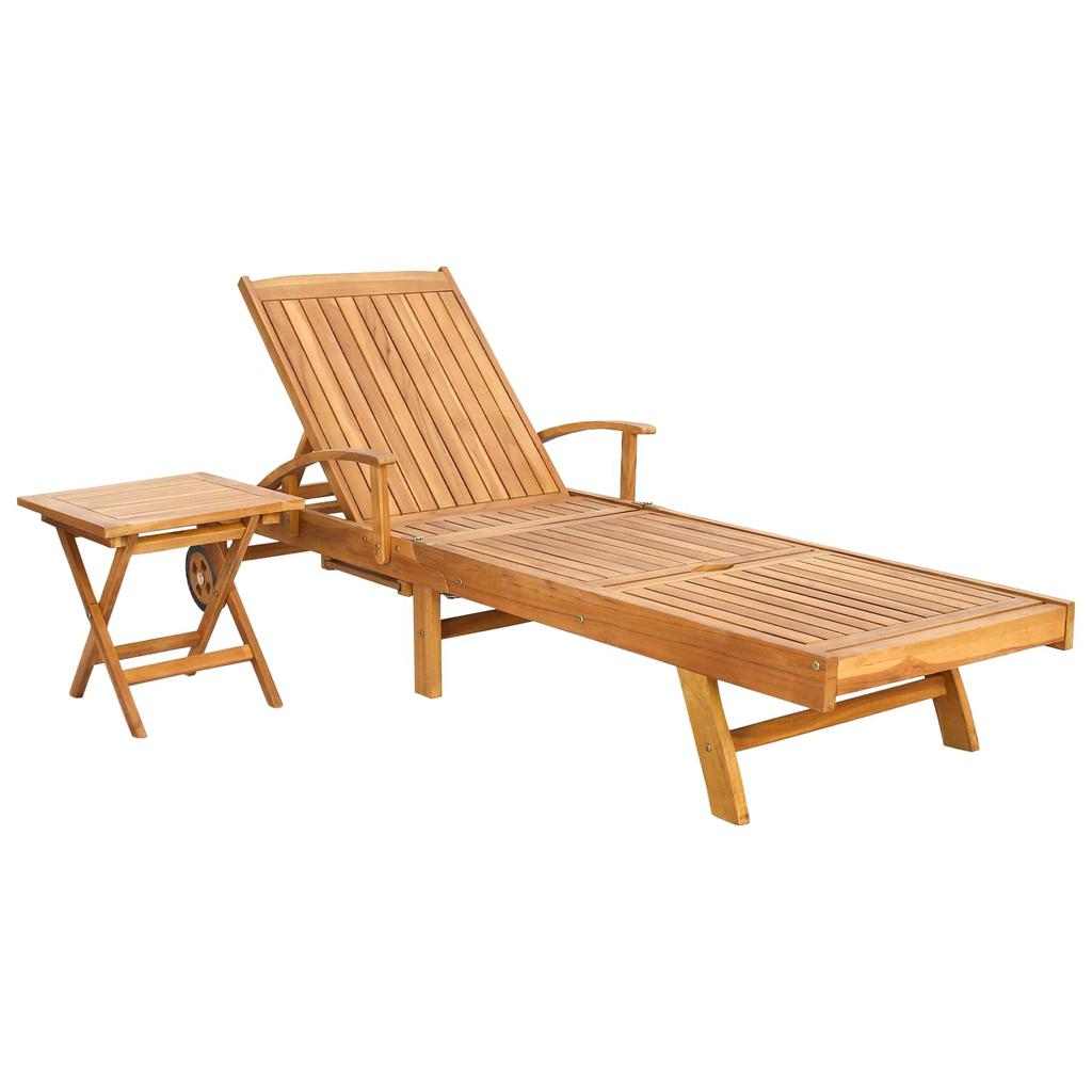 Teak Sun Lounger with Table Solid Wood Brown