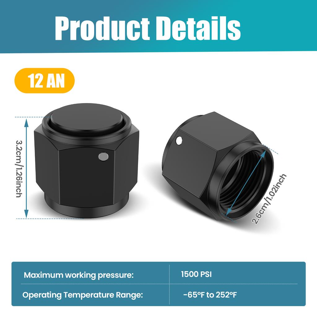2Pcs 8AN 10AN 12AN Flare Cap Aluminium Alloy AN Flared Fitting Cover Sealed AN Flaring Connector Cap for Car Modified Accessorie