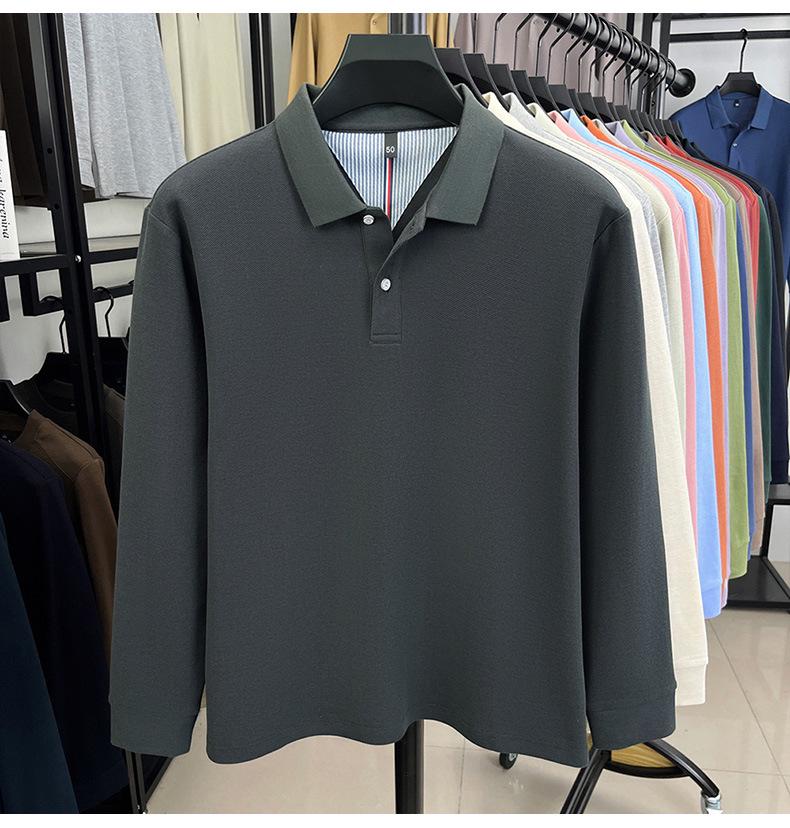 Мужская однотонная хлопковая рубашка-поло - Повседневный топ с длинным рукавом