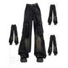 Women's Black Gothic Cargo Jeans Vintage Korean 90s Aesthetic Y2k Denim Trousers Harajuku High Waist Cowboy Pants 2000s Clothes