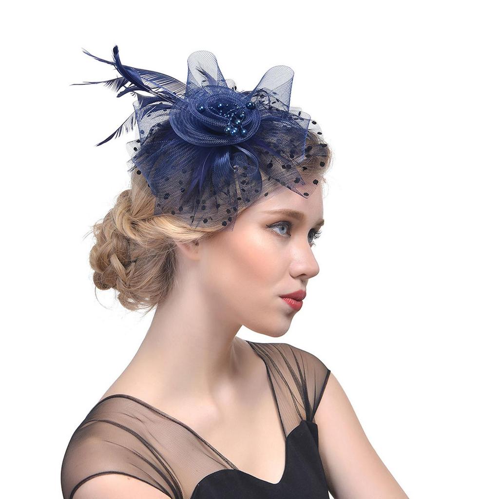 (male wardrobe)Women Flower Mesh Ribbons Feathers Headband Cocktail Tea Party Hat Headwear