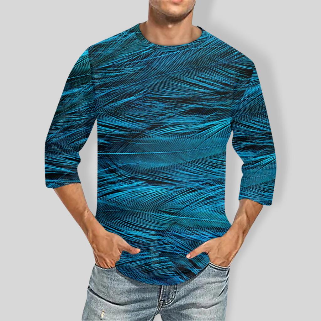 Мужская однотонная футболка с круглым вырезом и рукавами три четверти