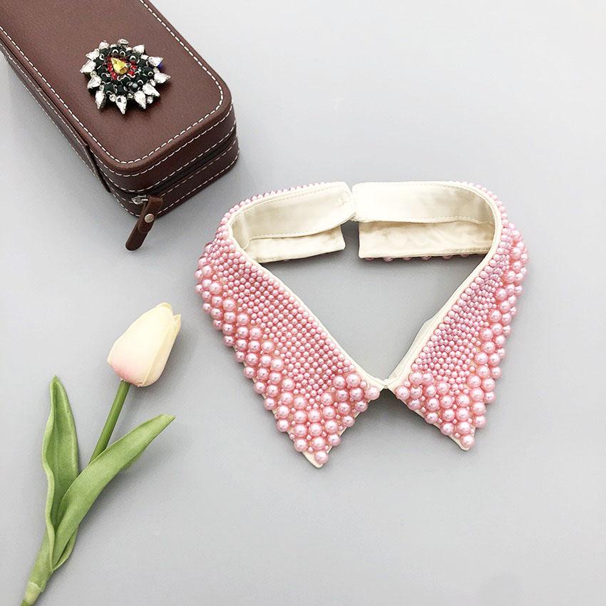 Elegant Vintage Pearl Embellished Handcrafted Collar for Women High-Quality Polyester Fiber Pearl Sewing Woven Necktie Style