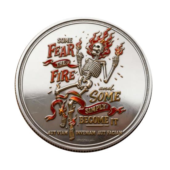 Skeleton Flame Challenge Coin Humorous Motivational Coin Positive Pocket Token for Women Men Colleagues Staff Coworkers
