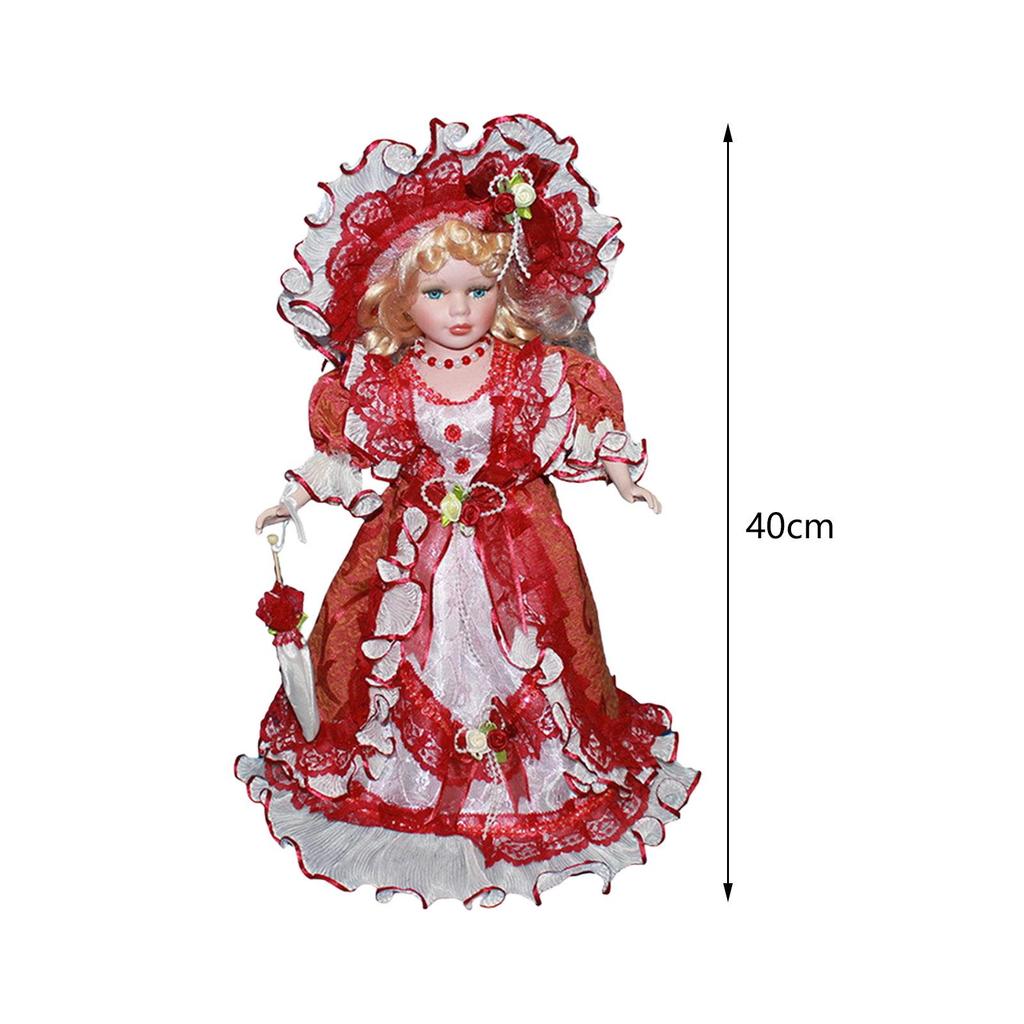 40cm Collectible Curly Hair Miniature Porcelain People Ceramic Doll for Ornament Gift Birthday Doll House Decoration Kids