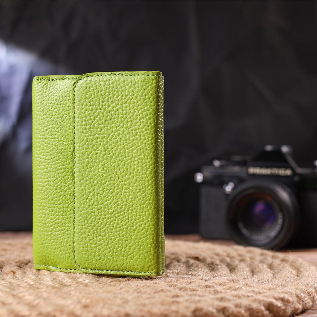Молодежный стильный женский кошек из натуральной кожи флотар CANPELLINI Wallet 21598 Салатовый