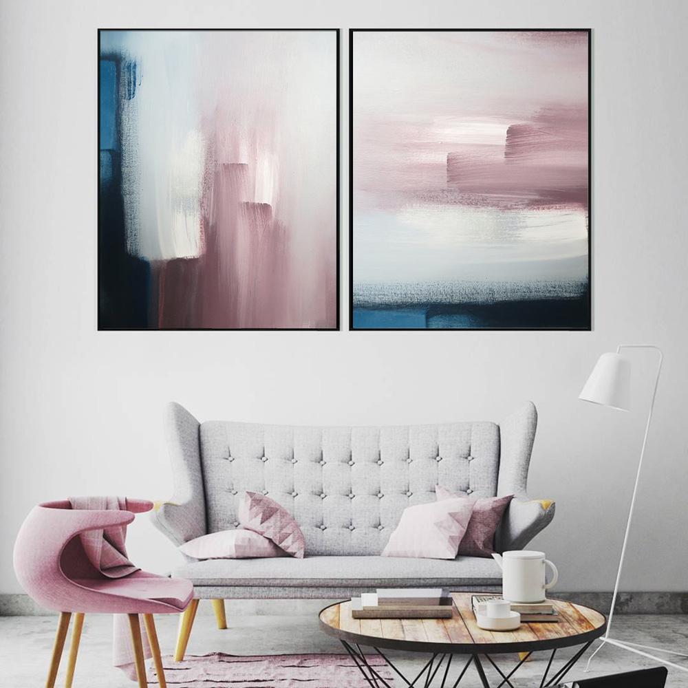 Abstract Navy & Blush Pink Art Prints Canvas Painting Abstract Posters Prints Wall Art Pictures for Living Room Home Decoration