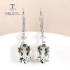 Fashion Long Clasp Earring Natural Green Amethyst Oval 8*12mm Gemstone Earrings 925 Sterling Silver Fine Jewelry for Women