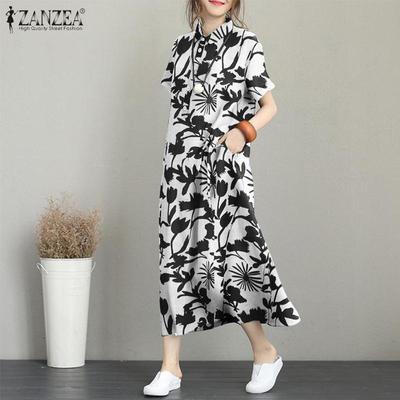 Женское повседневное свободное летнее платье с коротким рукавом