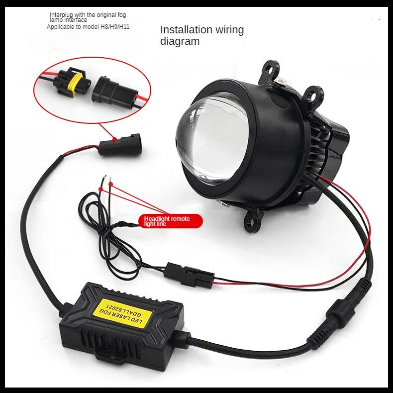 Car LED Fog Lamp Double Light Lens Fish Eye Lamp Super Bright Far and Near Integrated White Light Yellow Light Modified Anti-fog Lamp Universal
