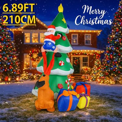 6.89ФТ Украшения для вечеринки во дворе Надувной Санта Клаус Рождественская елка Собака Подарочные коробки Игрушки Светодиодная подсветка Рождественские принадлежности Домашние украшения