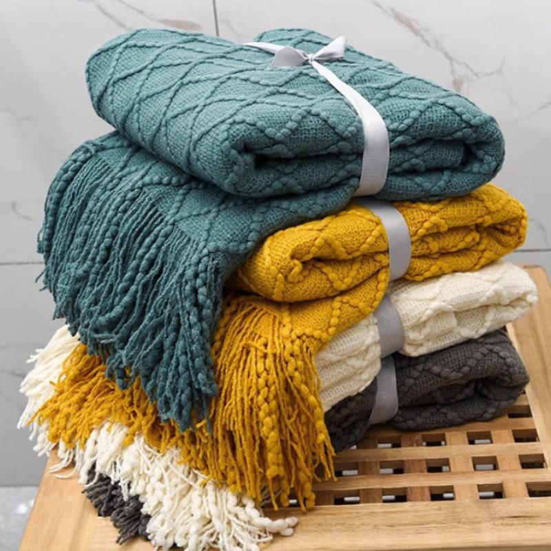 Army Green Blankets Large Knitted Tassel Throw for Bed Chair Sofa Couch Cover Spring Gift Blanket Home Decor Soft Comfortable