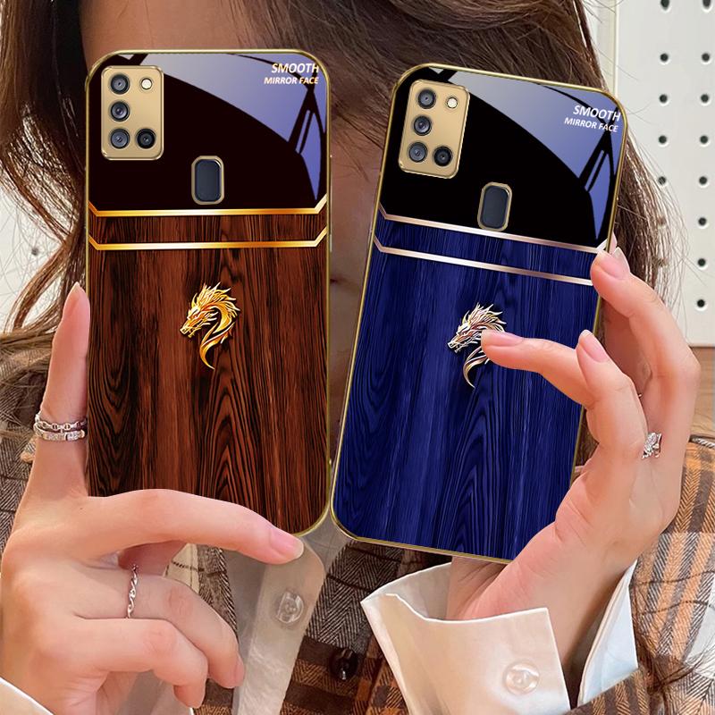 Блестящий золотой дракон Для Samsung A 31 32 A33 A34 35 14 A15 13 16 25 26 50 52 53 54 55 56 70 71 72 73 Золотой стеклянный чехол для телефона