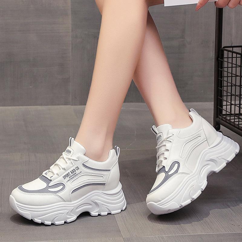 Модные осенние новые женские сетчатые дышащие кроссовки, увеличивающие рост, 7 см, с толстой подошвой, нескользящие, для повседневного бега на открытом воздухе