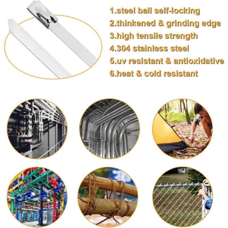 20/100 шт. Кабельная стяжка из нержавеющей стали, многоразовые самозатягивающиеся крепежные кольца, кабельная стяжка, многоцелевая металлическая фурнитура, органайзер для кабелей