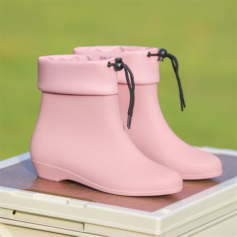 New Fashion Rain Shoes Women's Wear Versatile Bundle Mouth Water Shoes Sweet Student Water Boots Thickened Wear-resistant Rubber Shoes