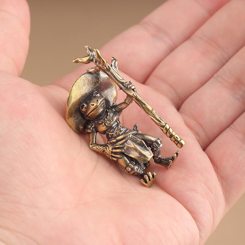 Винтажная латунная статуэтка волшебника-лягушки, настольное украшение, металлические милые фигурки, миниатюры, украшения для дома и офиса, украшения для автомобиля