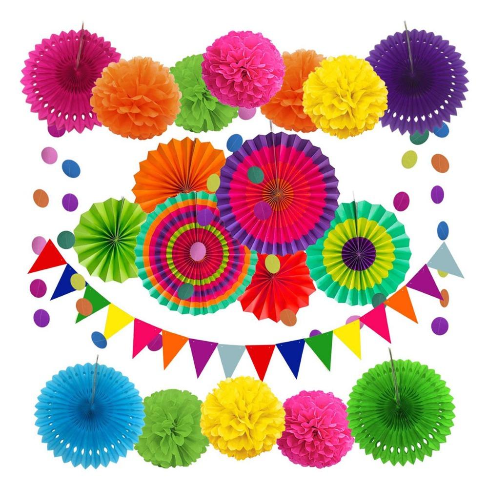 Украшения для вечеринки, подвесные бумажные веера, помпоны, цветы, гирлянды, горошек и треугольные флажки, наборы флагов для дня рождения, свадьбы, детского душа