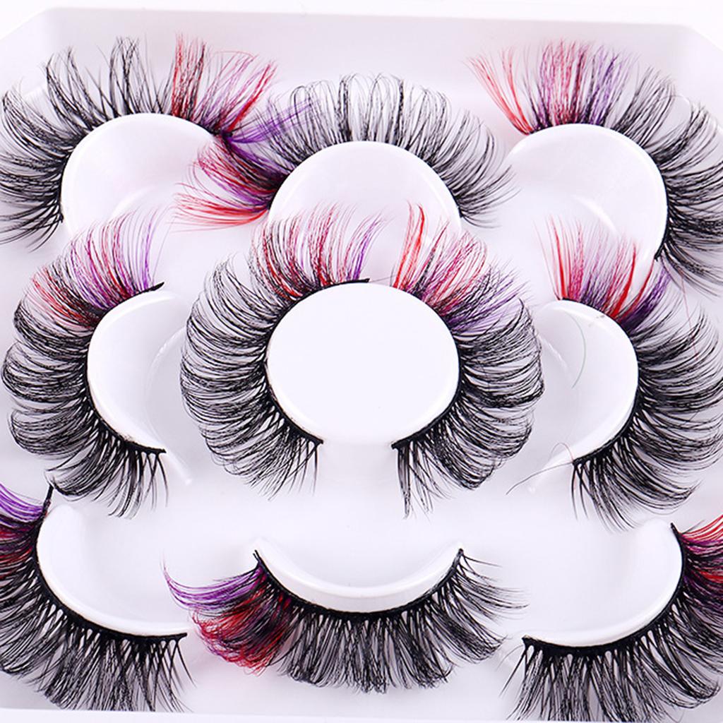 5 Pair 3D Mink Lashes Colored Lashes Mink Lashes Mix Colored Eyelashes Pink Blue Red False Eyelashes Makeup for Women