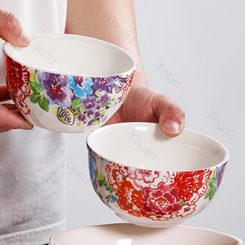Цветная роспись Цветочные керамические миски Креативные необычные рестораны Фруктовая салатница Изысканная миска Набор тарелок Бытовая посуда