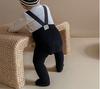 Baby Ribbed Tights with Bib Black 0-6M