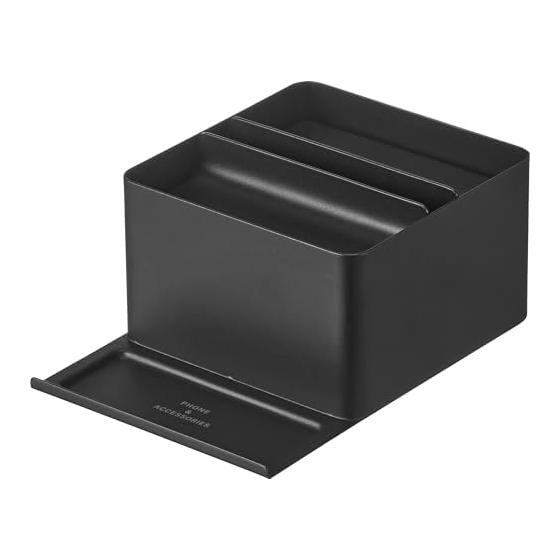 Yamazaki Jitsugyo Half Tissue Case with Smartphone Stand Black W13.1 x D18.9 x H8.3cm Tower Tissue Case Smartphone Accessories with Tray 10708