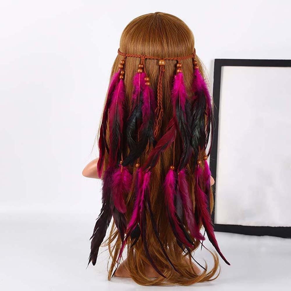 Braided Cord Bohemian Tassel Headband Tribal Feather Hair Extensions Western Cowgirl Outfit