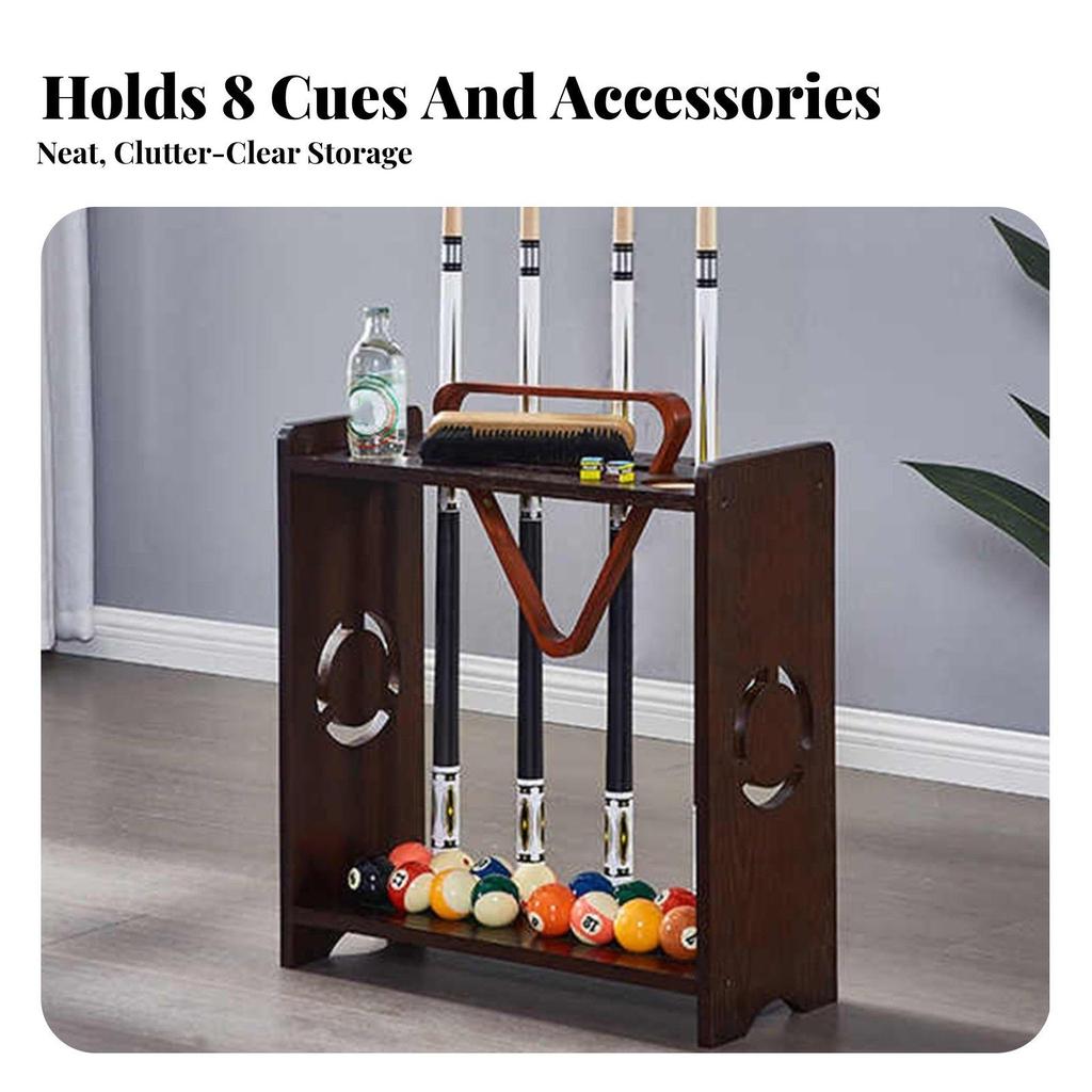 8-Cue Floor Stand Sturdy Wooden Billiard Cues Rack Classic Design Pool Cue
