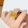 Golden Rhinestone Opening Ring Textured Animal Ring Creative Vintage Metal Ring  Daily