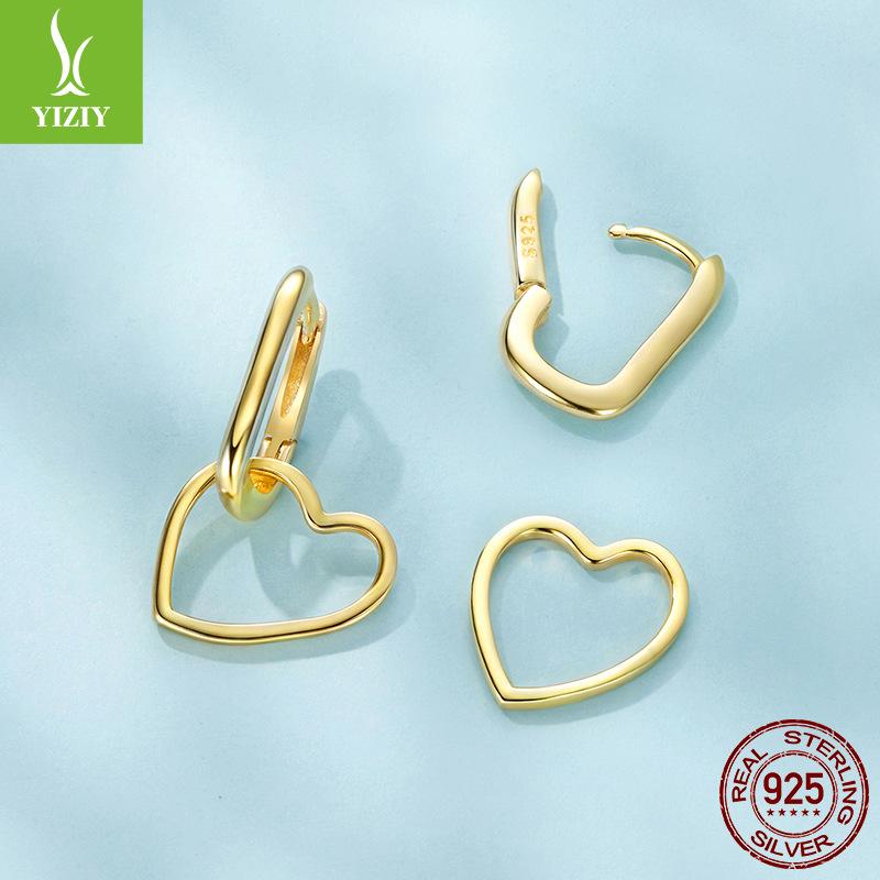 Hollow Love Pendant U-Shaped Earrings, Fashionable Wear S925 Sterling Silver Combination Earrings Earrings