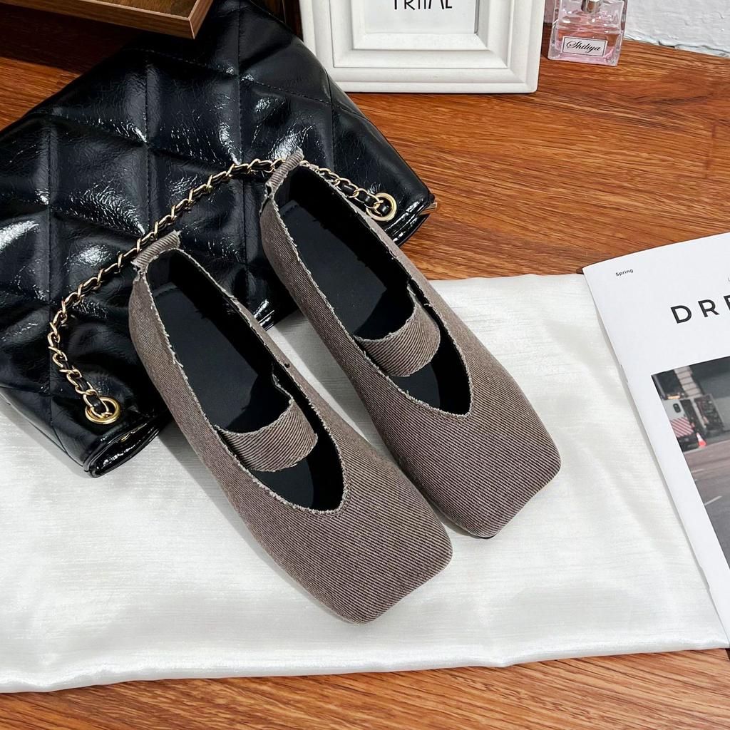 2025 Summer New Korean Version Casual Flat Shoes Women Wear Versatile Light Mouth Single Shoes Daily Comfortable Square Head Women's Shoes