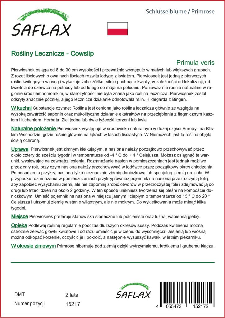 SAFLAX Garden in the Bag - Примула - 100 семян - С субстратом в подходящем пакете-стойке - Primula veris