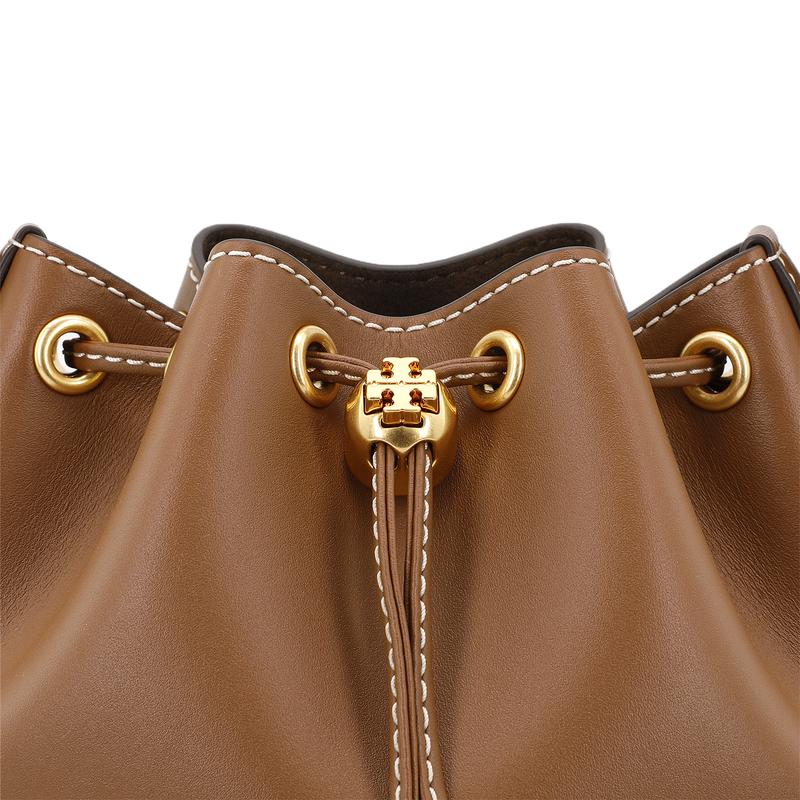 TORY BURCH T Monogram Drawstring Detachable Shoulder Strap Leather Bucket Bag Shoulder Crossbody Handbag Regular Women's Brown 80504-909