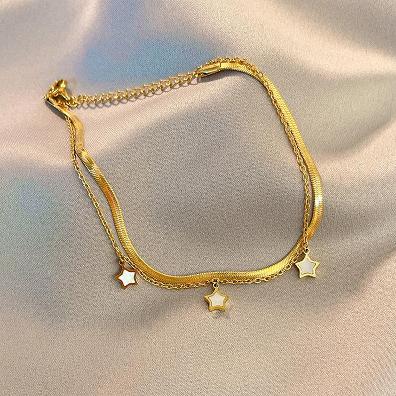 Браслеты на ногу из нержавеющей стали золотого цвета со звездами, двухслойные браслеты для женщин, модные подарочные ювелирные изделия Tornozeleira