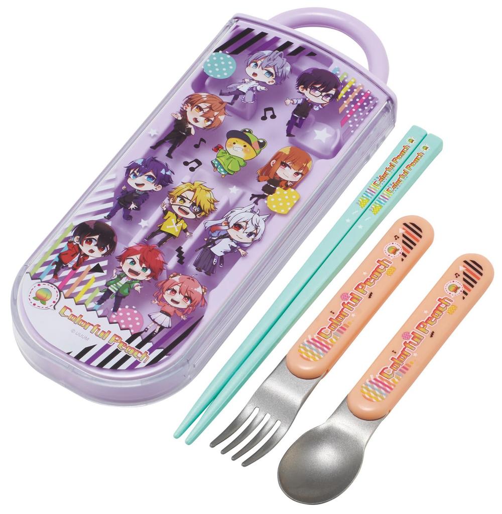 Skater Lunch Box Trio Set Kids Made In Colorful TACC2AG69450 Children's Chopsticks, Spoon, Fork, Cutlery, Antibacterial, Easy-to-Open Slide-Type,