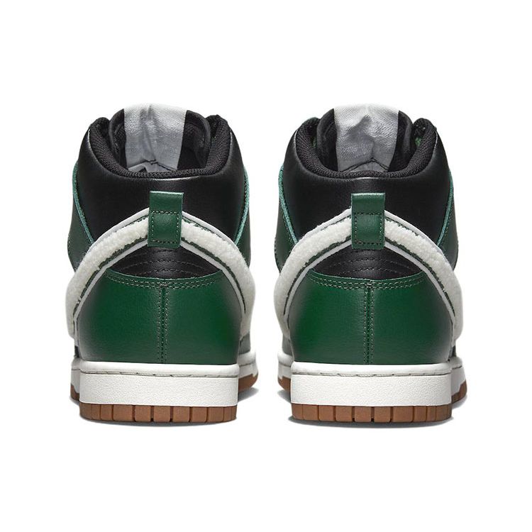 Nike Мужские кроссовки Dunk High Chenille Swoosh - Gorge Green, черные, с белой резинкой, средней толщины и коричневым оттенком DR8805-001