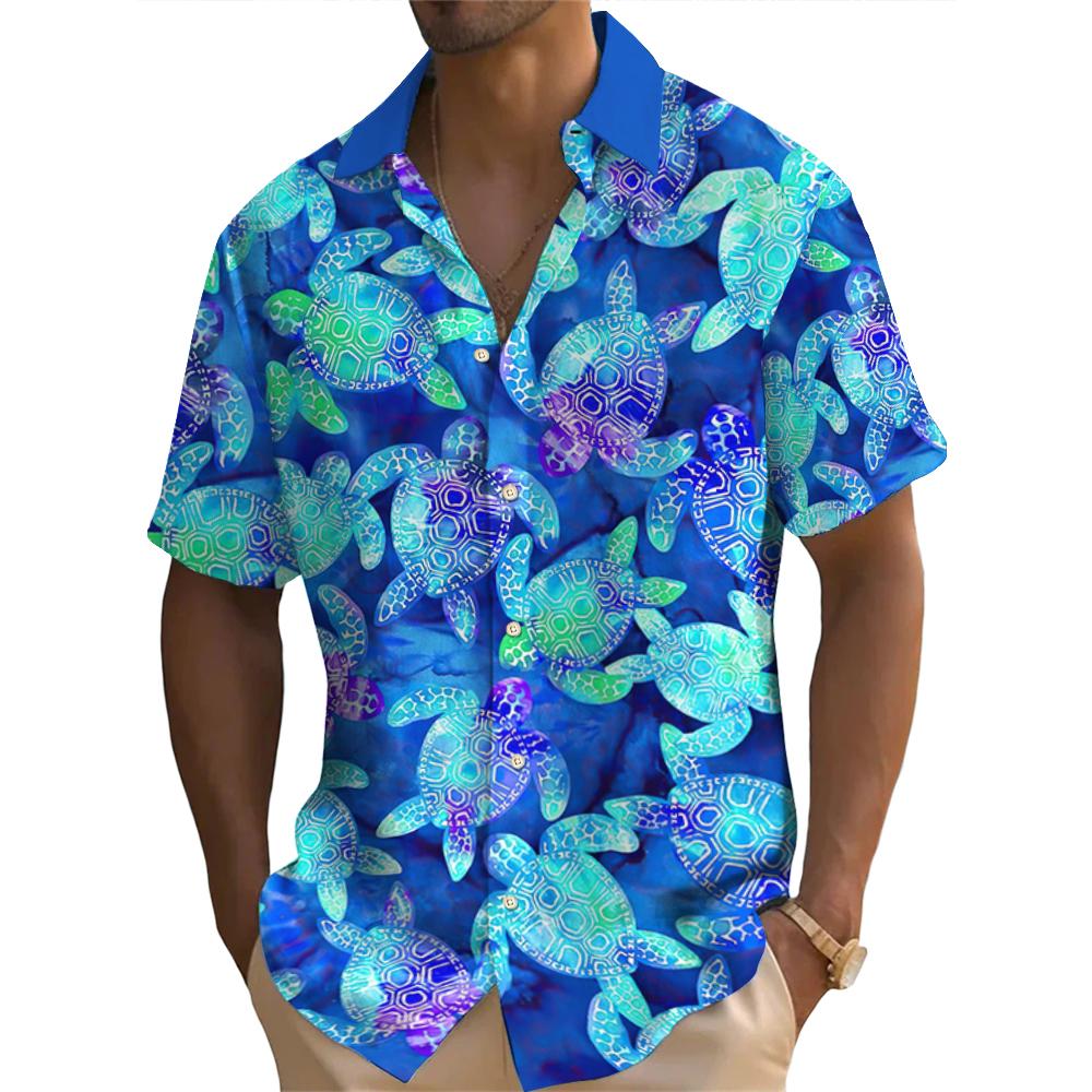 Летняя мода ретро океан животные черепаха принт мужская рубашка с коротким рукавом уличная повседневная свободные мужские рубашки свободные топы