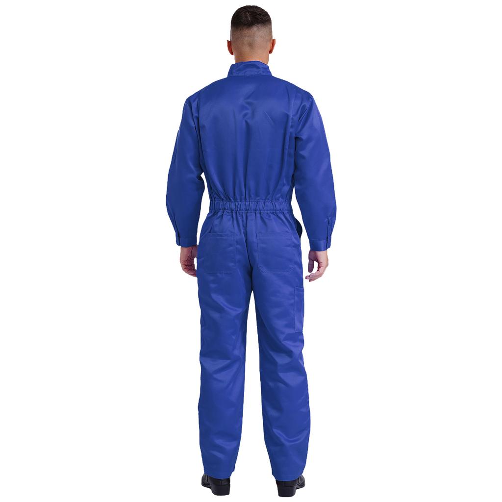 Mens Pure Cotton Jumpsuit Stand Collar Design Long Sleeve Front Zip Overalls Work Uniform Coveralls