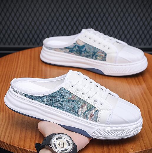 Летние новые дышащие тапочки baotou, мужская мода, повседневная парусиновая ленивая обувь на толстой подошве для студентов, мужская обувь D275