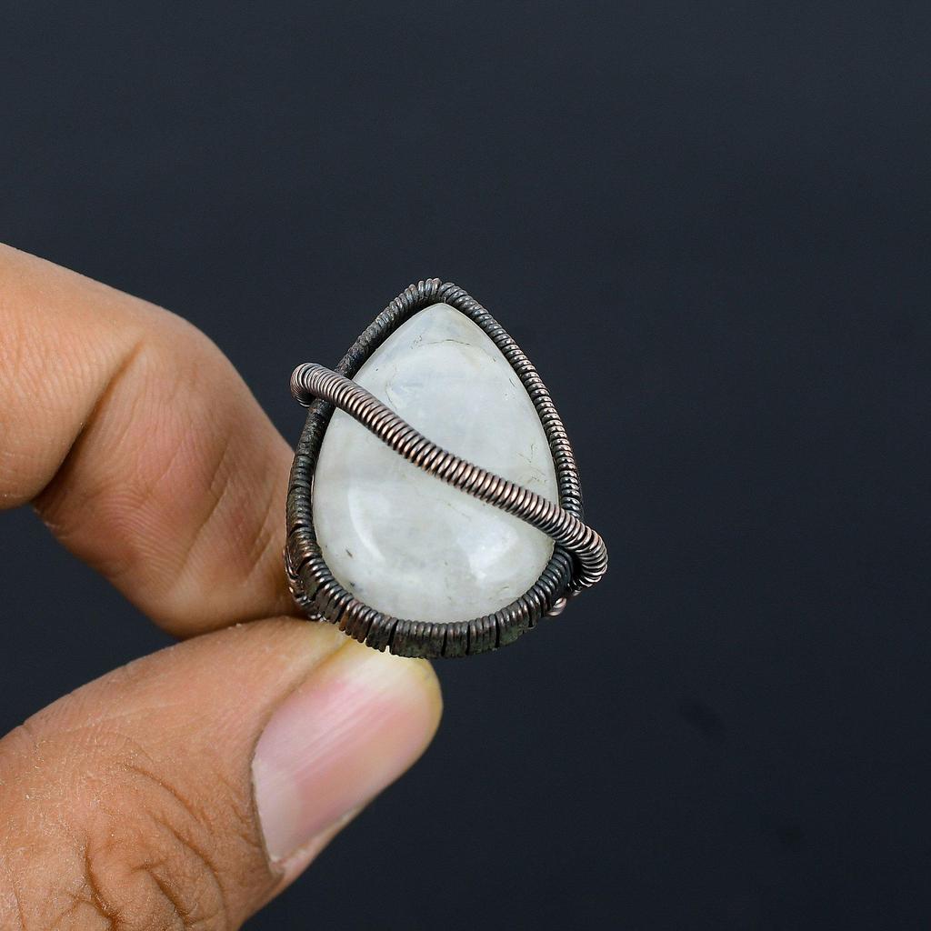 Ювелирное кольцо ручной работы с медным камнем из лунного камня, обернутое вручную, для свадебного подарка, все размеры